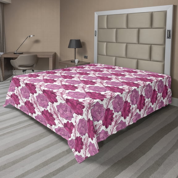 Ambesonne Floral Flat Sheet, Pink Toned Succulent Pattern, California King, Magenta Pink and White
