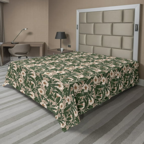 Ambesonne Floral Flat Sheet, Pinkish Anemone Plant, Queen Size, Multicolor