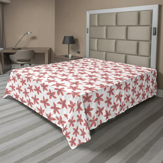Ambesonne Floral Flat Sheet, Poinsettias Dots Flower Type, California King, Vermilion Warm Taupe