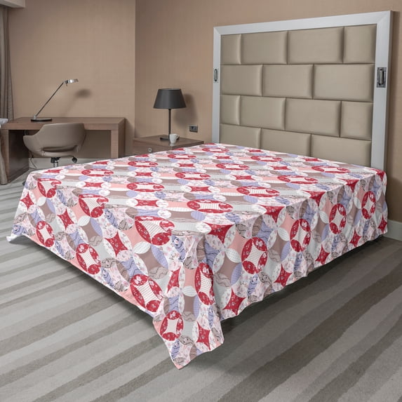 Ambesonne Floral Flat Sheet, Polka Dots Flowers Branches, King Size, Multicolor