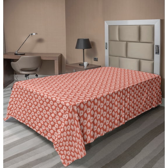 Ambesonne Floral Flat Sheet, Retro Design Poppy Flowers, Twin Size, Dark Salmon White