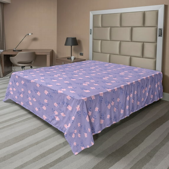 Ambesonne Floral Flat Sheet, Retro Gramophone Orchids, California King, Multicolor