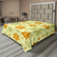 thumbnail image 1 of Ambesonne Floral Flat Sheet, Retro Graphic Flowers, King Size, Pale Green Orange, 1 of 1