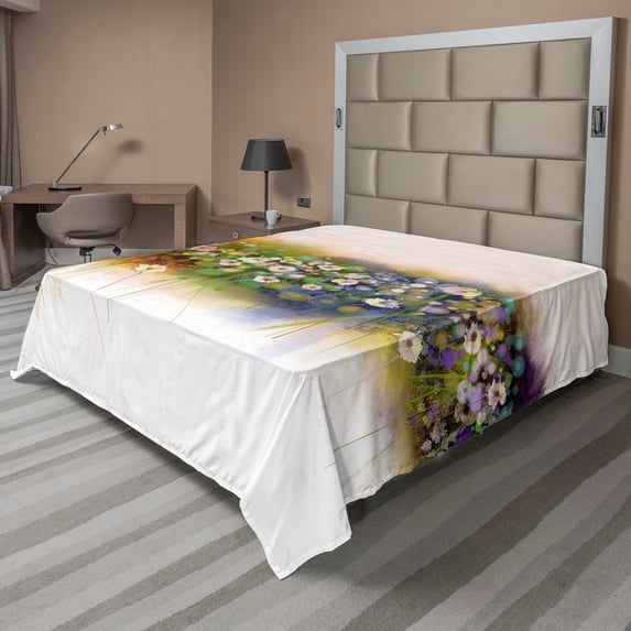 Ambesonne Floral Flat Sheet, Romance Flowers Bouquet, Full Size, Multicolor