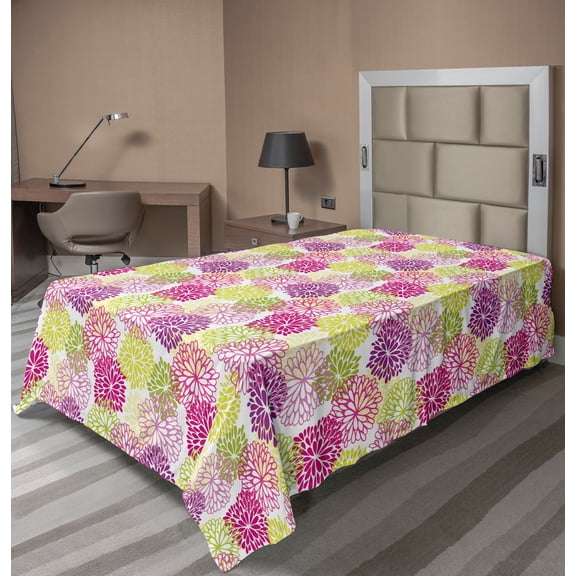 Ambesonne Floral Flat Sheet, Romance in Springtime, Twin Size, Magenta Violet Green