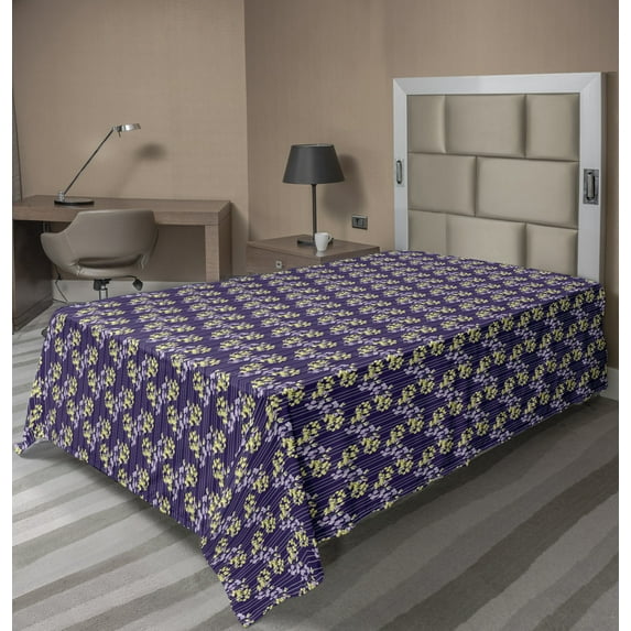 Ambesonne Floral Flat Sheet, Romantic Abstract Look, Twin Size, Purple Purple