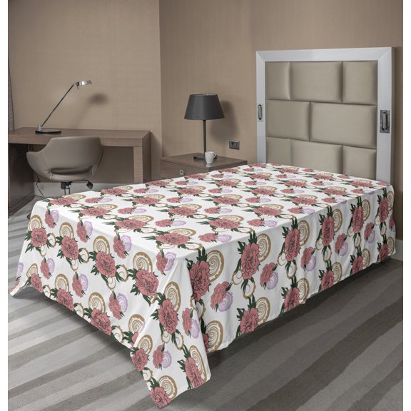 Ambesonne Floral Flat Sheet, Romantic Design of Peonies, TwinXL Size, White and Pastel Pink