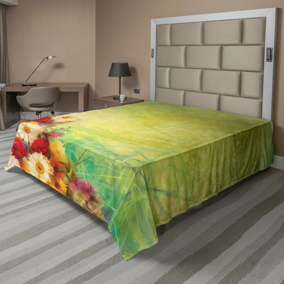 Ambesonne Floral Flat Sheet, Romantic Flower Bouquet, Queen Size, Yellow White