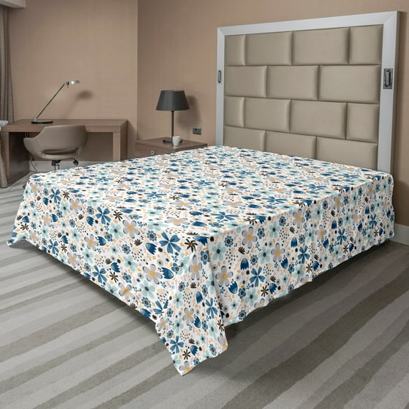 Ambesonne Floral Flat Sheet, Romantic Spring Bouquet Art, Queen Size, Sky Blue Seafoam