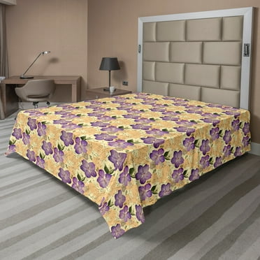 Ambesonne Floral Flat Sheet, Romantical Purple Orchids, King Size, Multicolor
