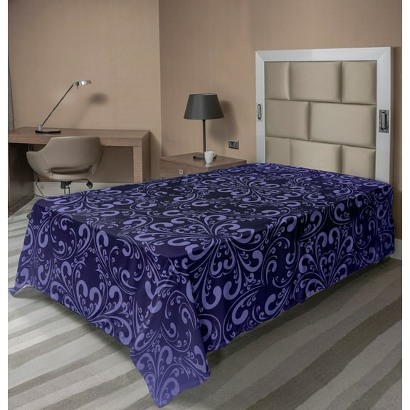 Ambesonne Floral Flat Sheet, Royal Victorian Pattern, Twin Size, Dark Purple Lavender