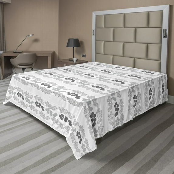 Ambesonne Floral Flat Sheet, Simple Greyscale Botanical, King Size, Pale Grey and Coconut
