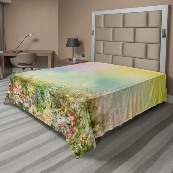 Ambesonne Floral Flat Sheet, Spring Flower Nature, California King, Multicolor