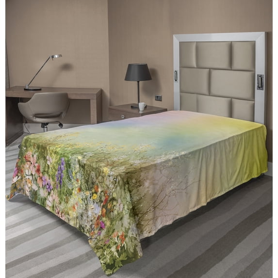 Ambesonne Floral Flat Sheet, Spring Flower Nature, Twin Size, Multicolor