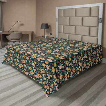 Ambesonne Floral Flat Sheet, Spring Garden Flowers Leaves, King Size, Multicolor