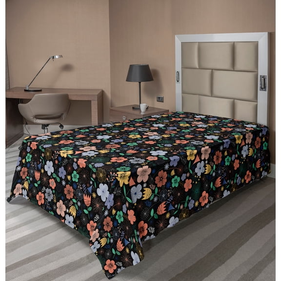 Ambesonne Floral Flat Sheet, Spring Season Botany, Twin Size, Charcoal Grey and Multicolor