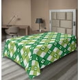 thumbnail image 1 of Ambesonne Floral Flat Sheet, Striped Retro Old Motif, TwinXL Size, Lime Green Forest Green, 1 of 1