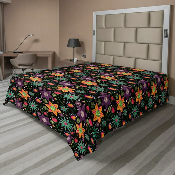 Ambesonne Floral Flat Sheet, Summer Flowers Exotic Feels, Queen Size, Multicolor