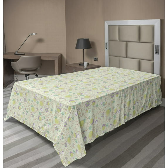 Ambesonne Floral Flat Sheet, Summer Flowers and Apples, TwinXL Size, Multicolor