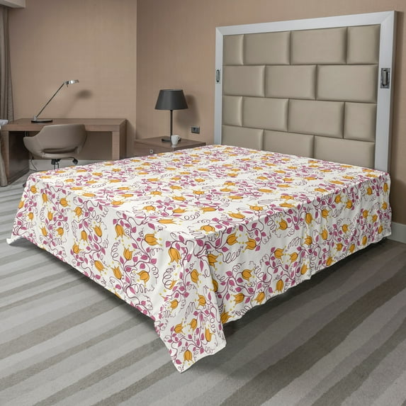 Ambesonne Floral Flat Sheet, Summer Flowers and Branches, Full Size, Multicolor