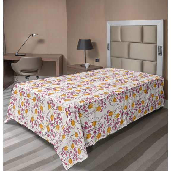 Ambesonne Floral Flat Sheet, Summer Flowers and Branches, Twin Size, Multicolor