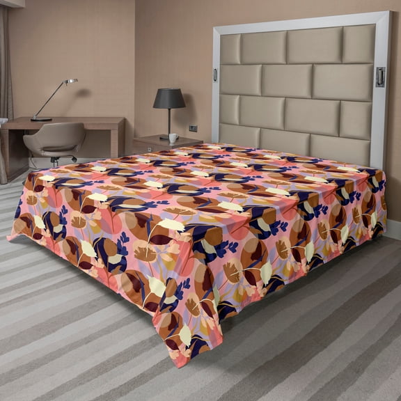 Ambesonne Floral Flat Sheet, Summer Gardening Theme, California King, Multicolor