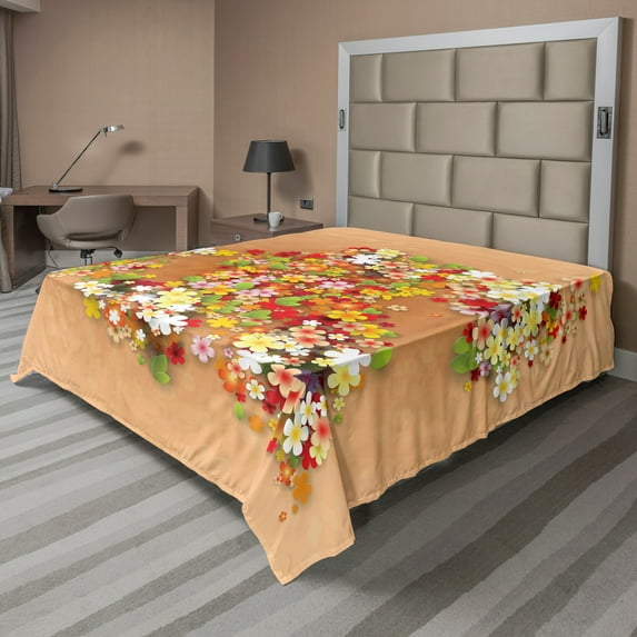 Ambesonne Floral Flat Sheet, Summer Sale Banner Art, Queen Size, Orange Red and White