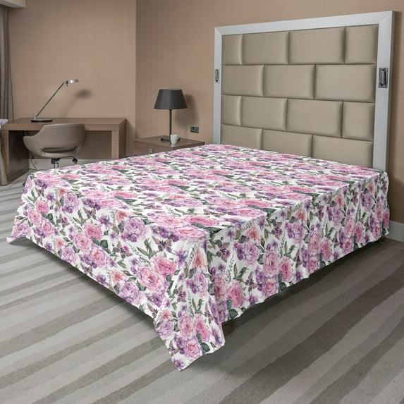 Ambesonne Floral Flat Sheet, Swallowtails and Roses, Full Size, Multicolor