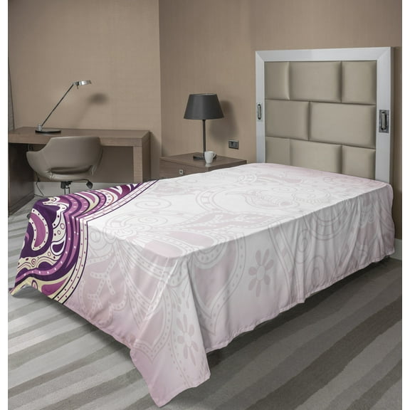 Ambesonne Floral Flat Sheet, Swirled Petals Motif, TwinXL Size, Pale Pink Fuchsia Plum