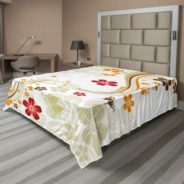 Ambesonne Floral Flat Sheet, Swirling Florets Botany, California King, Multicolor