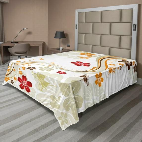 Ambesonne Floral Flat Sheet, Swirling Florets Botany, California King, Multicolor