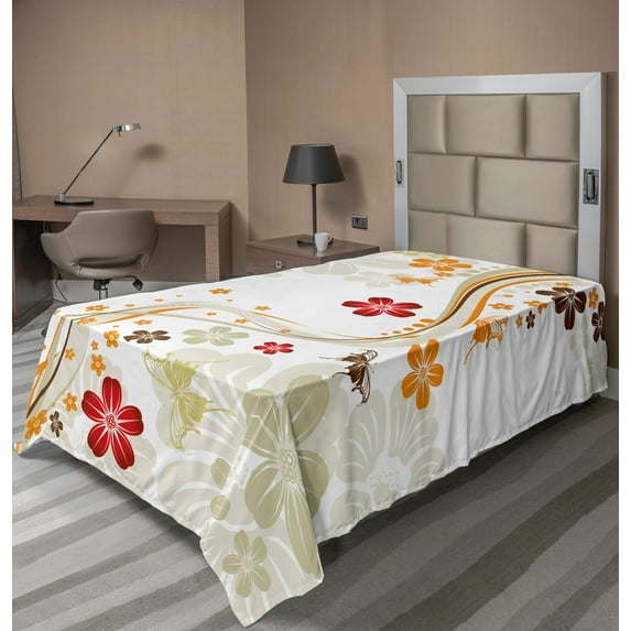 Ambesonne Floral Flat Sheet, Swirling Florets Botany, Twin Size, Multicolor