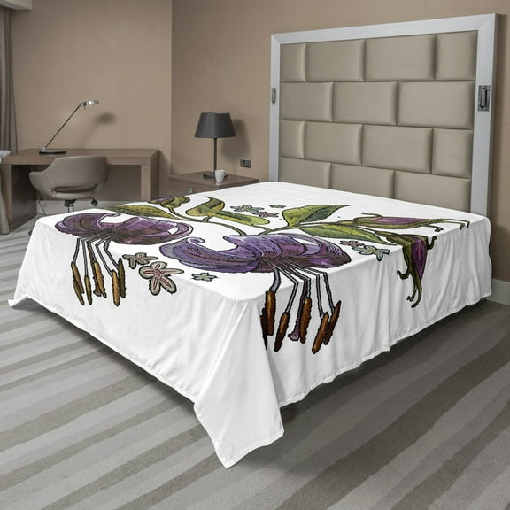 Ambesonne Floral Flat Sheet, Tiger Lillies Art, King Size, Pale Fuchsia Plum