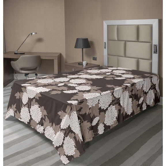 Ambesonne Floral Flat Sheet, Top View Abstract Blossoms, Twin Size, Dark Taupe Warm Taupe