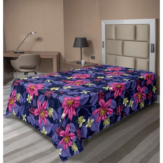Ambesonne Floral Flat Sheet, Tropicana Orchids Hawaii, TwinXL Size, Violet Magenta Indigo
