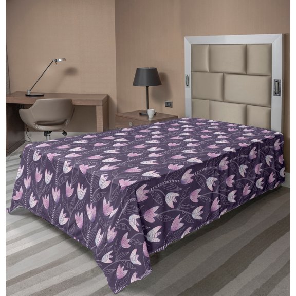 Ambesonne Floral Flat Sheet, Tulips Inspired Flower, TwinXL Size, Purple Pale Mauve