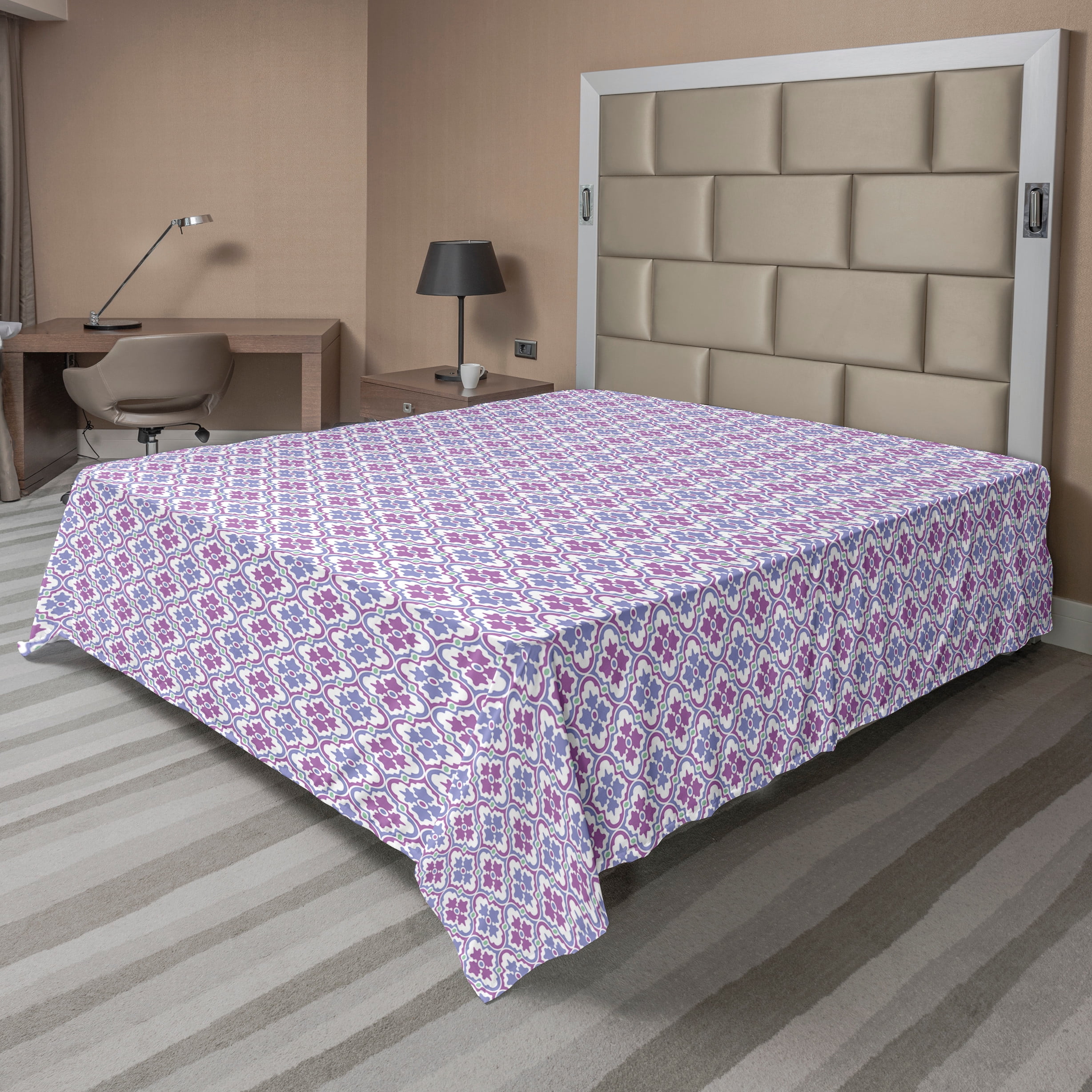 Queen Pink and White Floral Polyester Flat Sheet