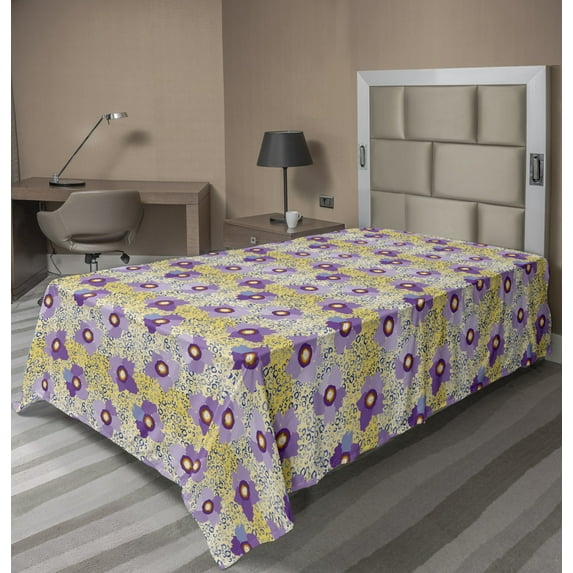 Ambesonne Floral Flat Sheet, Vibrant Abstract Flowers, Twin Size, Multicolor