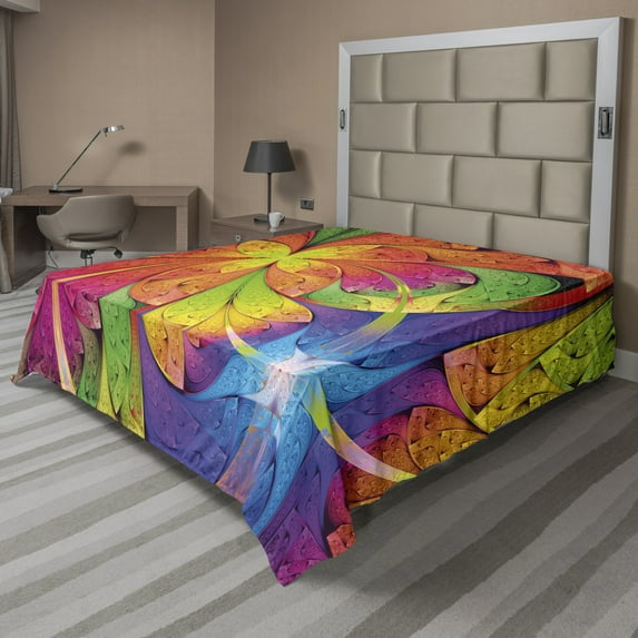 Ambesonne Floral Flat Sheet, Vibrant Colored Pattern, King Size, Multicolor