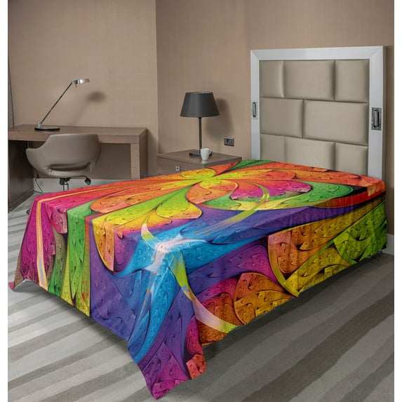 Ambesonne Floral Flat Sheet, Vibrant Colored Pattern, TwinXL Size, Multicolor