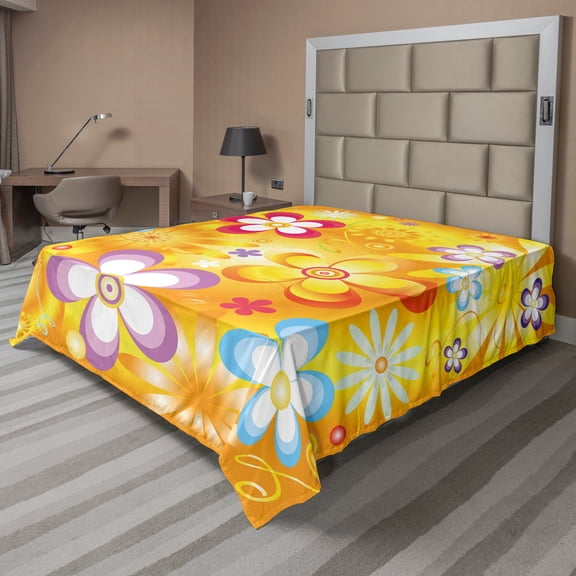 Ambesonne Floral Flat Sheet, Vibrant Daisies Cheerful, Full Size, Multicolor