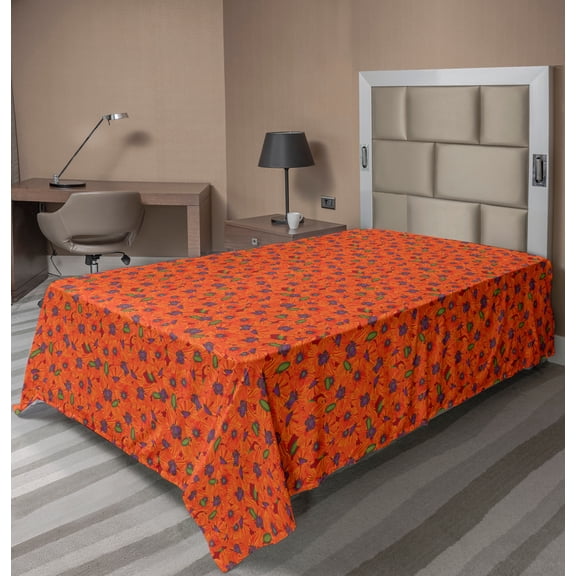 Ambesonne Floral Flat Sheet, Vibrant Tones Poppy Flowers, Twin Size, Burnt Sienna Eggplant