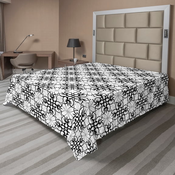 Ambesonne Floral Flat Sheet, Victorian Lace Flower, Queen Size, Black Pale Grey