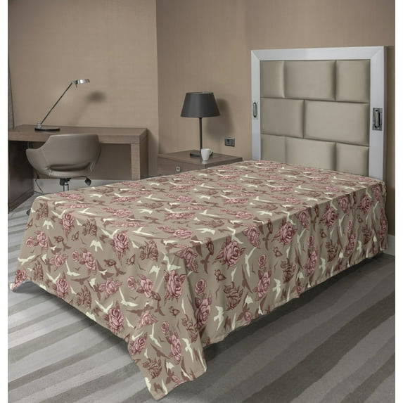 Ambesonne Floral Flat Sheet, Victorian Style Vintage Rose, Twin Size, Multicolor