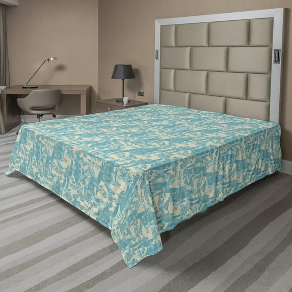 Ambesonne Floral Flat Sheet, Vintage Blossoms Art, California King, Grey Yellow Sea Blue