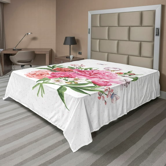 Ambesonne Floral Flat Sheet, Vintage Bouquet of Flowers, Full Size, Multicolor