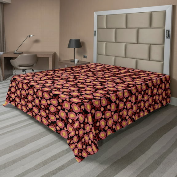 Ambesonne Floral Flat Sheet, Vintage Flowers Leaves Art, Queen Size, Coral Charcoal Grey