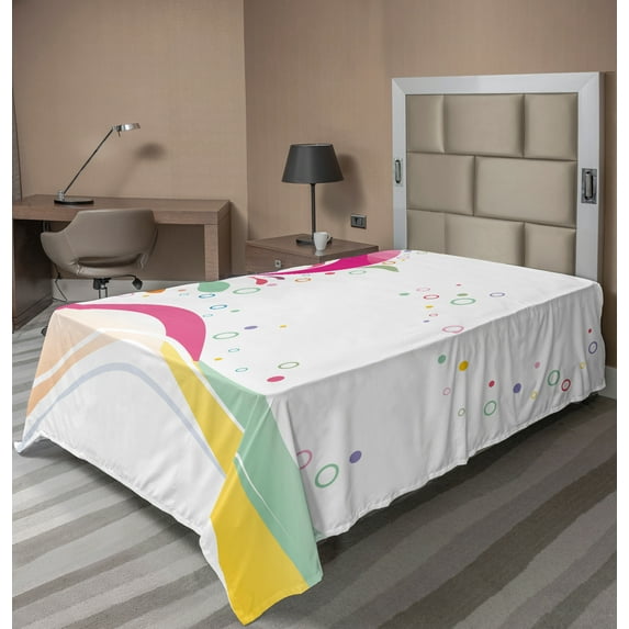Ambesonne Floral Flat Sheet, Vivid Bubbles Dots, Twin Size, Multicolor