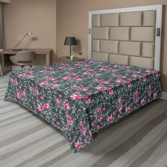 Ambesonne Floral Flat Sheet, Vivid Summer Flower Bouquet, Queen Size, Multicolor