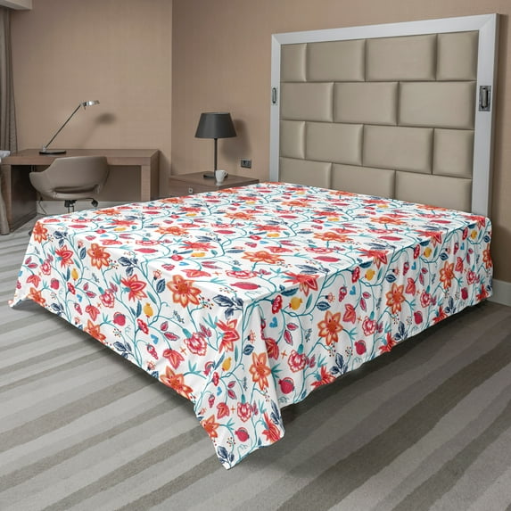 Ambesonne Floral Flat Sheet, Watercolor Different Flowers, Full Size, Multicolor